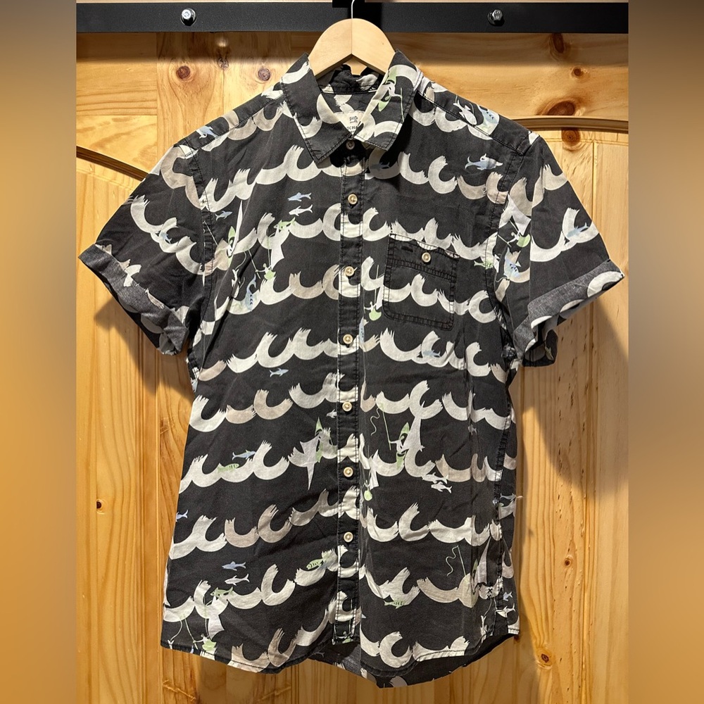 Scotch & Soda Black and White Wave Pattern Shirt